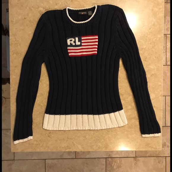 RALPH LAUREN Polo Jeans Co. Flag Sweater Tagged XL Missized ? Seems M - Picture 3 of 9